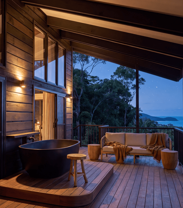 Ever Bloomfield Cabin Deck - evening lounge